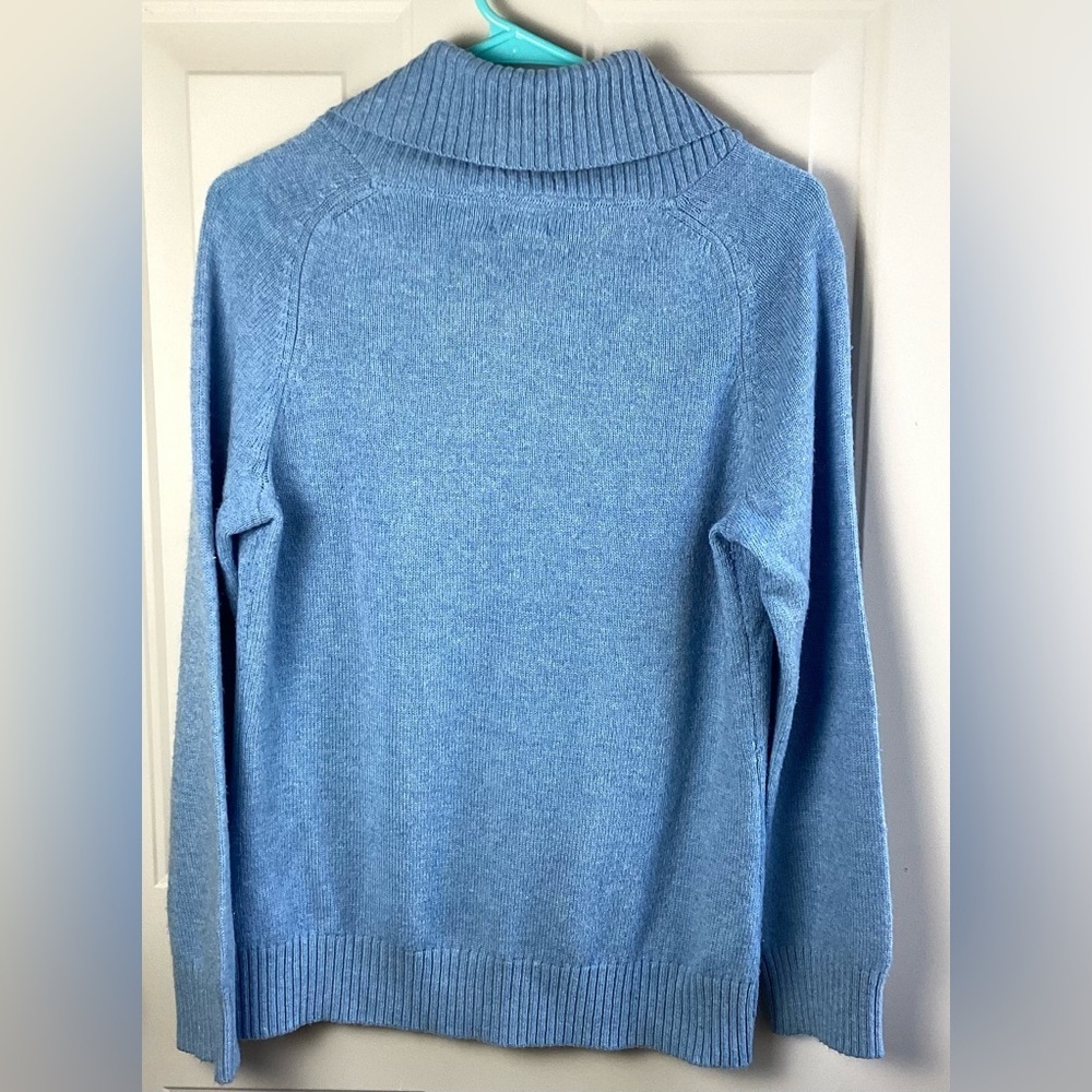 L L Bean Lambswool Blend Blue shawl collar sweater Size Medium - Picture 4 of 5